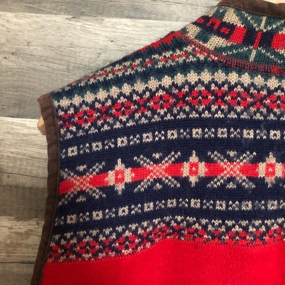 Orly Cottagecore Cabincore Red Fleece Fair Isle Vest Large - Picture 10 of 11